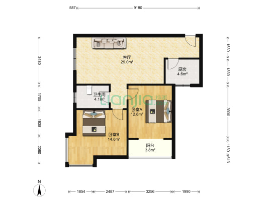 六合之家 2室1厅1卫 93平方