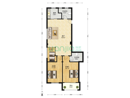 南山华府 3室1厅2卫 113平方