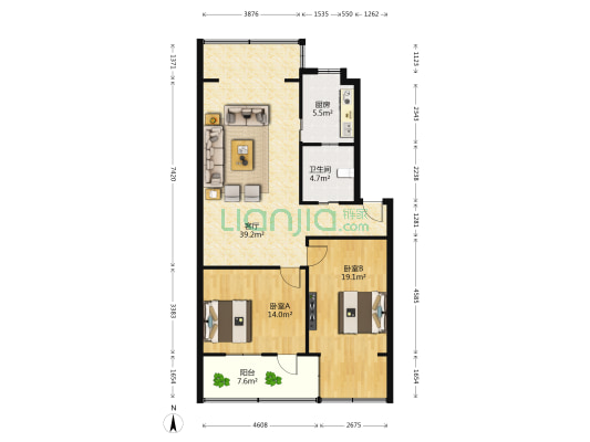 桃苑三区 2室1厅1卫 95平方