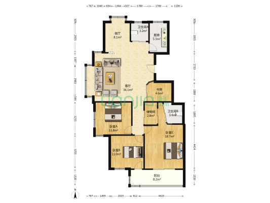 凯裕花园北区 4室2厅2卫 138平方
