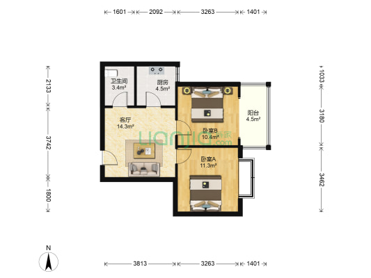 学府美苑 2室1厅1卫 71平方