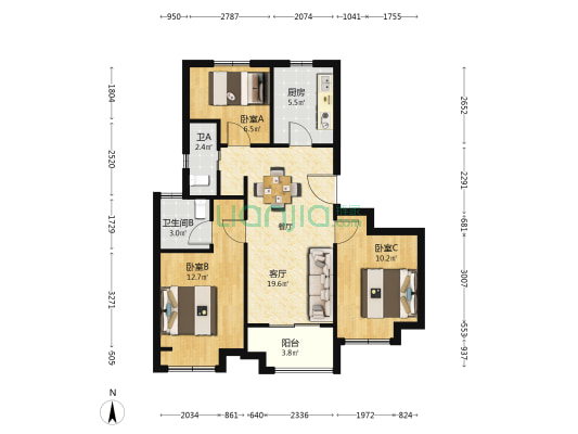 港城悦庭 3室1厅2卫 92平方