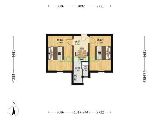 中国石油E1小区 2室1厅1卫 51平方