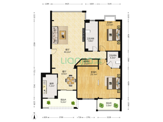 金色雅园金沙苑 2室2厅2卫 145平方