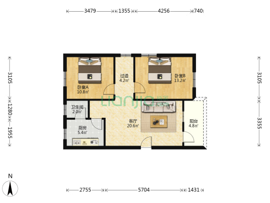 民生路 2室1厅1卫 72平方