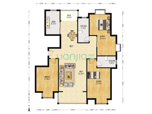 鑫源山庄 2室1厅2卫 186平方