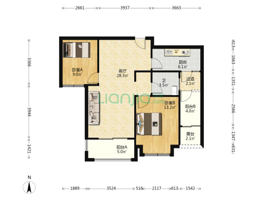 仁恒棠悦湾西区 2室1厅1卫 88平方