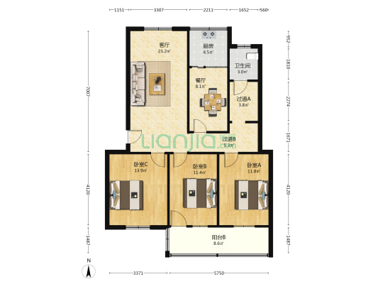 畜牧兽医站职工宿舍楼 3室2厅1卫 107平方