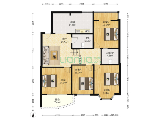 琼洋花园 4室1厅2卫 145平方
