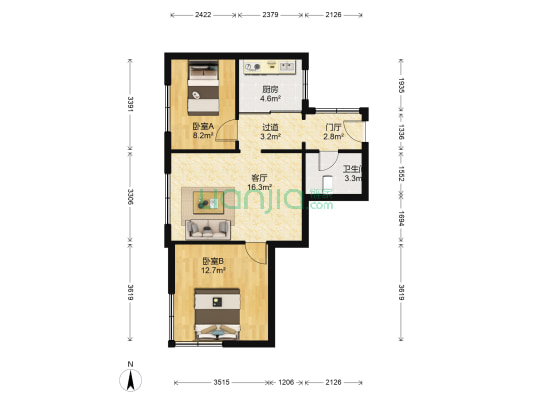 绕云巷 2室1厅1卫 64平方