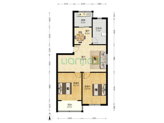 和田公寓 2室2厅1卫 90平方