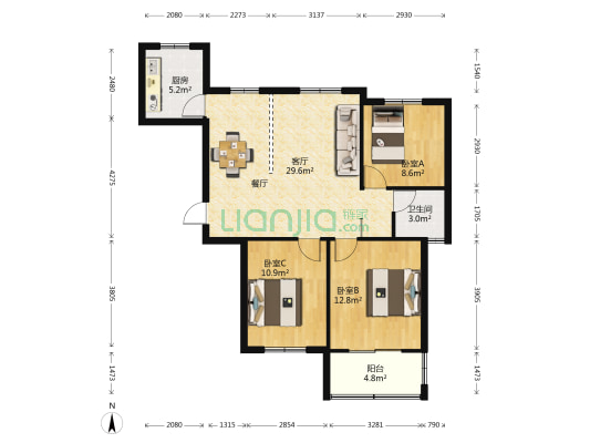 坝山新苑 3室1厅1卫 103平方