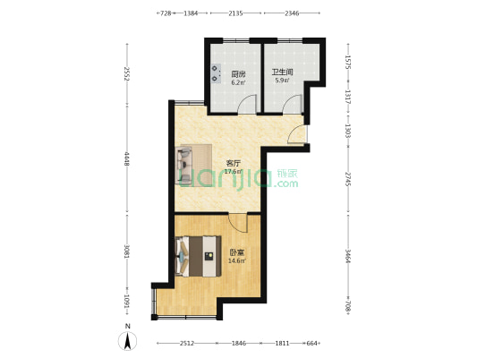 怡天海景城B区 1室1厅1卫 53平方