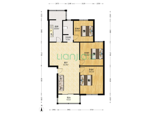 金禾小区 3室1厅1卫 111平方