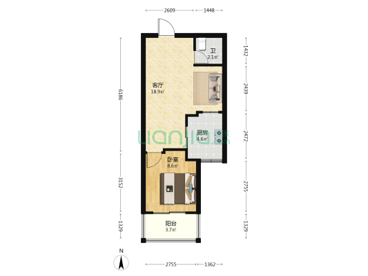 世欧王庄三区 1室1厅1卫 47平方