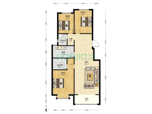 花溪苑 3室1厅2卫 132平方