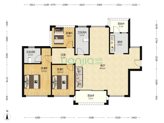 中洲半岛城邦五期 3室1厅2卫 111平方