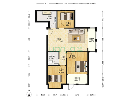 西卢家滩村 3室1厅1卫 100平方