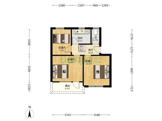 柳泉路西一巷 3室1厅1卫 56平方