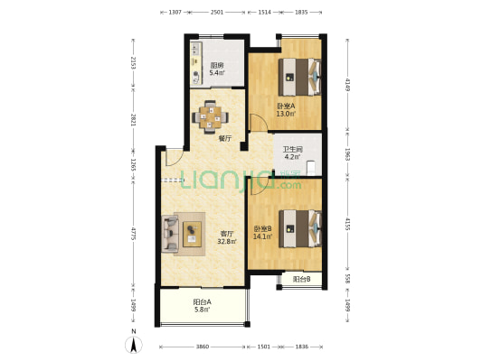 风华天城枇杷湾 2室1厅1卫 88平方