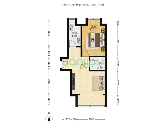 仁恒·晶城住宅小区 1室1厅1卫 56平方