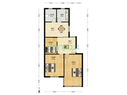 溪弄 3室2厅1卫 93平方