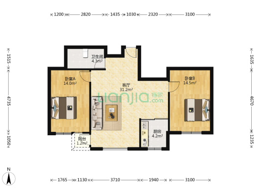 祥和花园 2室1厅1卫 87平方