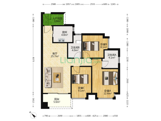 路劲天隽峰 3室1厅2卫 96平方