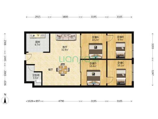 教工路123号 4室1厅1卫 114平方