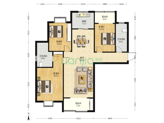 檀溪新居南区 3室1厅2卫 139平方
