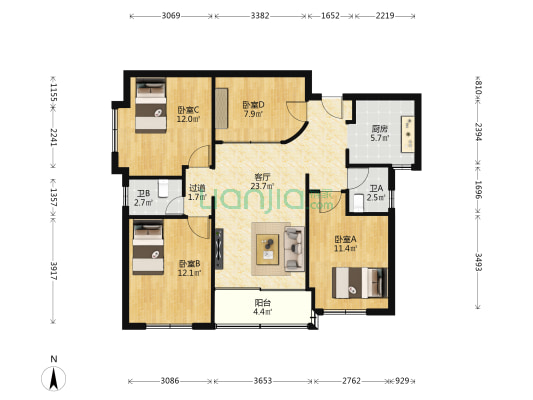 新威花园 4室1厅2卫 113平方