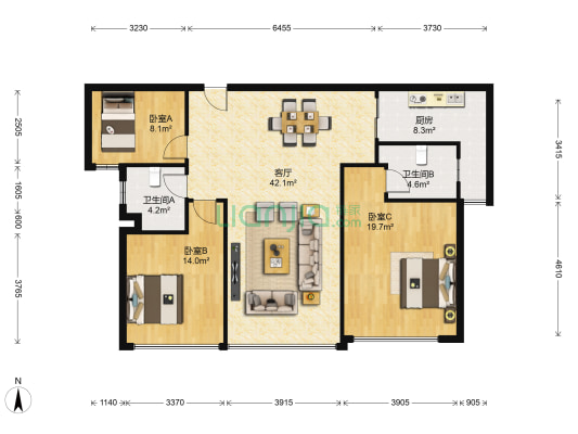 枫桥尚城 3室1厅2卫 116平方