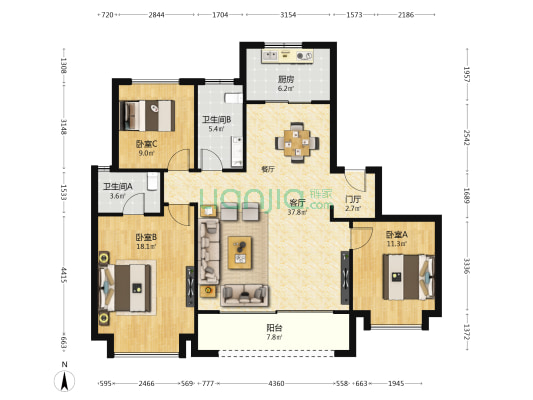正荣紫阙峯著 3室1厅2卫 141平方