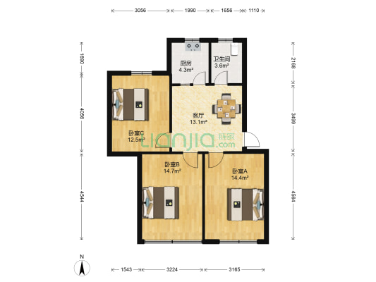 晒谷场 3室1厅1卫 82平方
