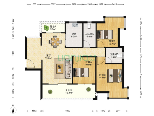 五经山水大观 3室1厅2卫 124平方