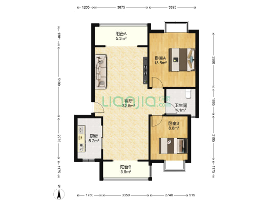 金辰花园 2室1厅1卫 88平方