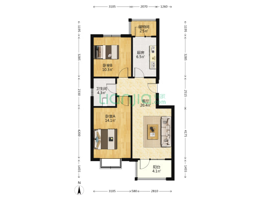潮南花园 2室1厅1卫 78平方