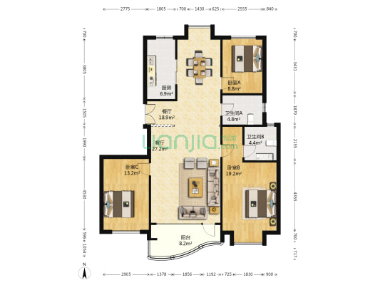 东特欣苑 3室2厅2卫 134平方