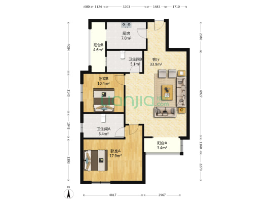 云华里 2室1厅2卫 117平方