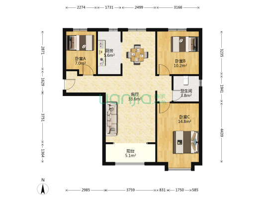 碧桂园云河上院 3室1厅1卫 108平方