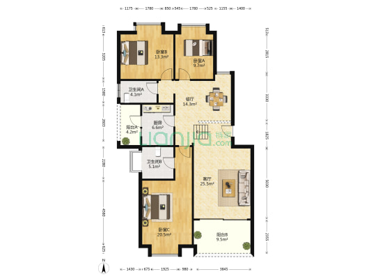 荣和山水美地5组团梦想湾 3室2厅2卫 119平方