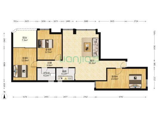 富华大厦 3室1厅1卫 113平方