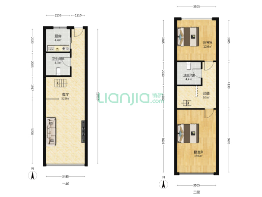 禾盛商业广场 2室1厅2卫 60平方