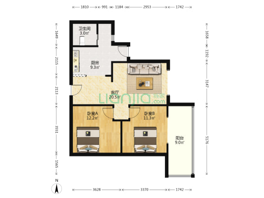 白云公寓 2室1厅1卫 95平方