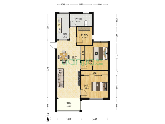 小塘花园 3室1厅1卫 80平方