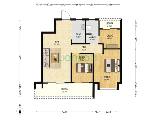 丽丰铂羽公馆 3室1厅1卫 110平方