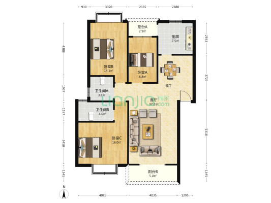 宏益幸福人家 3室1厅2卫 118平方