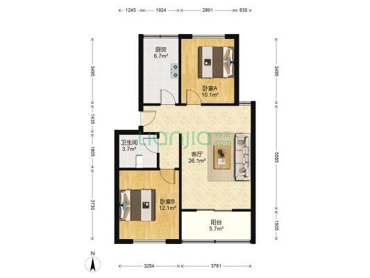 星城花园 2室1厅1卫 76平方