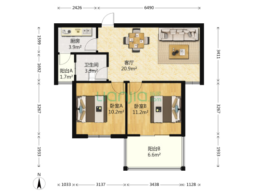湘龙鑫城 2室1厅1卫 74平方