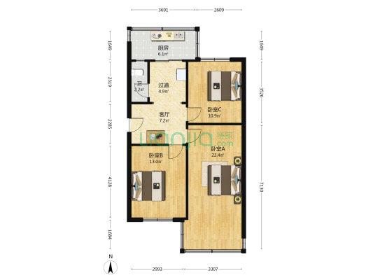 烟酒宿舍 3室1厅1卫 78平方